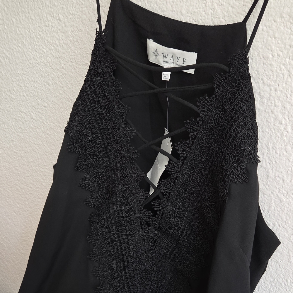 Wayf Black Lace Strappy Tank Top